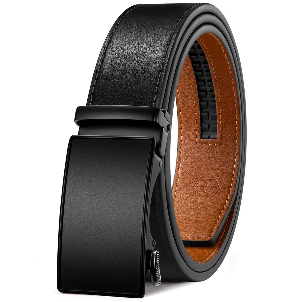 Zitahli Belt Men,Leather Ratchet Belt for Men Dress Casual Every Day with Adjustable Buckle,Trim to Fit For Gift Size 34"-40"