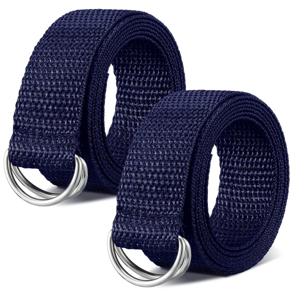 Seematn Web Football Belt 52 Inches Football Pants Belt D Ring Belts for Men Women Youth Boys Kids Girls(Blue,2 Pcs)