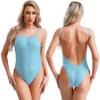 YiZYiF Womens Adult High Cut Thong Bikini Bodysuit Nightwear One Piece Monokini Swimsuit Cyan One Size view 4