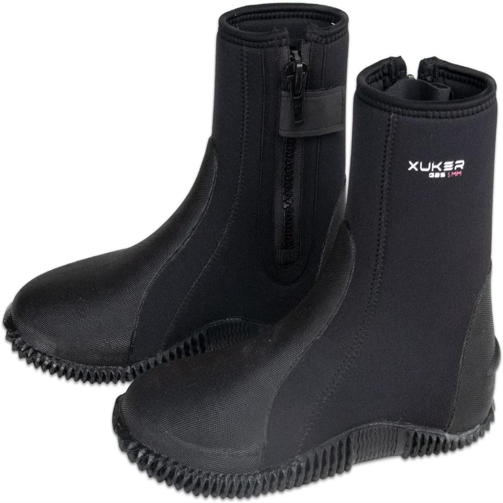 XUKER Premium Neoprene Diving Boots, 3mm & 5mm Water Shoes GBS Wetsuit Booties Side Zipper with Anti-Slip Rubber Sole