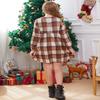 AGQT Toddler Christmas Halloween Plaid Dress for Girls Long Sleeve Round Neck Shirt Dress Fall Winter Gingham Casual Midi Dress with Pockets Brown Yellow Apricot Plaid Size 4-5T view 4