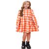 AGQT Toddler Christmas Plaid Dress Halloween Plaid Dress for Girls Long Sleeve Round Neck Shirt Dress Fall Winter Gingham Casual Midi Dress with Pockets Orange White Plaid Size 4-5T view 1