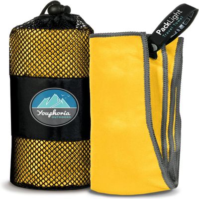 Youphoria Microfiber Travel Towel Fast Drying Lightweight - Quick Dry Towel for Camping, Beach, Backpacking, Hiking, & Sport Sunshine Yellow