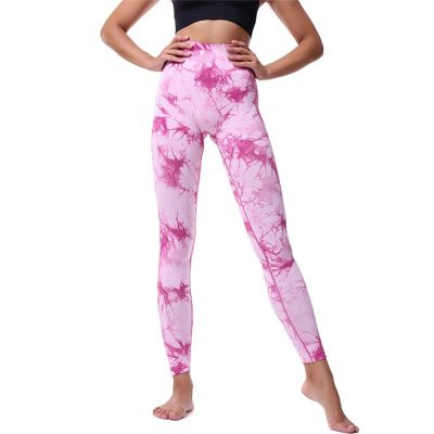 DGHM-JLMY Women High Waisted Seamless Workout Leggings Yoga Pants Fitness Tie Dye Sweatpants Scrunch Butt Lifting Elastic (Pink,X-Small,5,OZ)