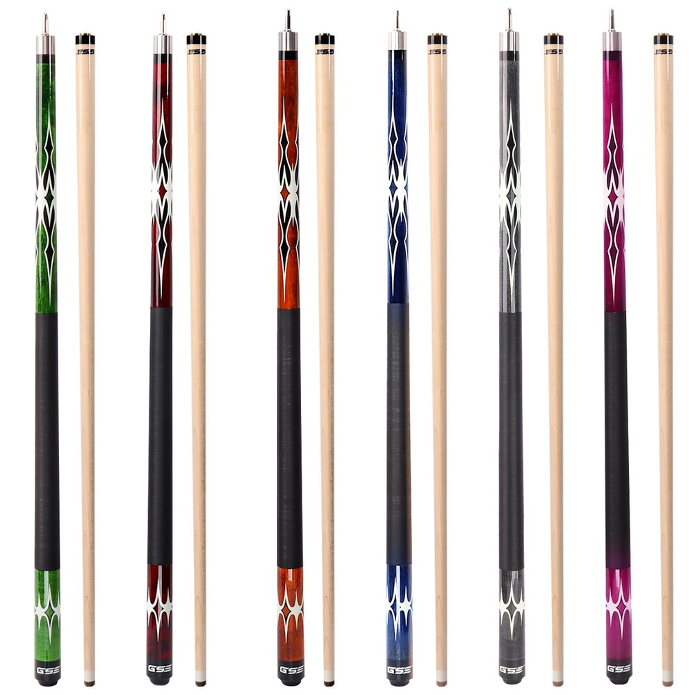GSE Games & Sports Expert 58" 2-Piece Canadian Maple Hardwood Billiard Pool Cue Sticks for Men/Women, Set of 6 Pool Cues Sticks for House or Commercial/Bar Use (Weight 18/19/20/21 Oz Each)