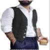 Trasign Men's Suit Vest Linen Black Vest for Men Slim Fit Mens Vest Summer Wedding Business Formal Tuxedo Vest Wasitcoat L view 1