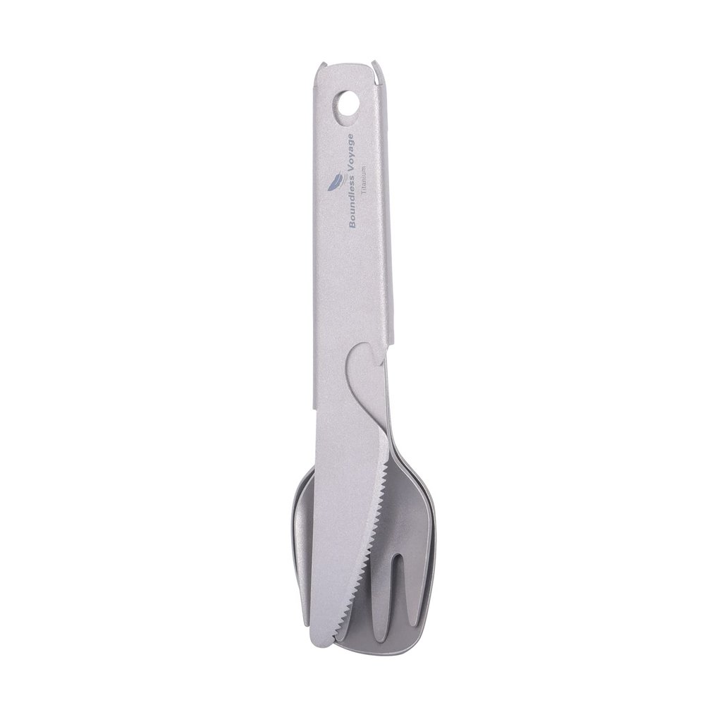 Boundless Voyage Titanium Tableware Set Outdoor Camping Knife Fork Spoon Bottle Opener Combo Set Portable Cutlery Set Utility Reusable Multitool Gear for Travel Backpacking Ti1077T