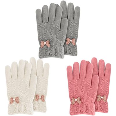 ORVINNER Kids Winter Gloves for Boys Girls, 3 Pairs Children Warm Wool Lined Gloves Toddler Thermal Knitted Mittens (Pink/Grey/White Pack)