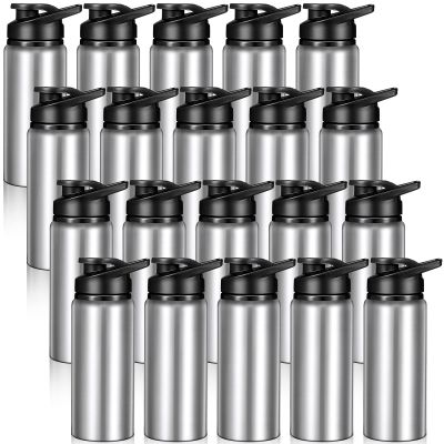 Potchen 20 Pack Aluminum Water Bottles Bulk 20 Oz Insulated Metal Sports Water Bottles Reusable with Handle Valentine's Galentine's Back School Gifts for Travel Hiking Outdoor, Snap Lid(Silver)
