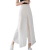 DGHM-JLMY Women Chiffon Fake Wide Leg Pants Loose Hakama Culotte Pants Side Slit Elastic Waist A-Line Pleated Cropped Pants (White,Small,5,OZ) view 1