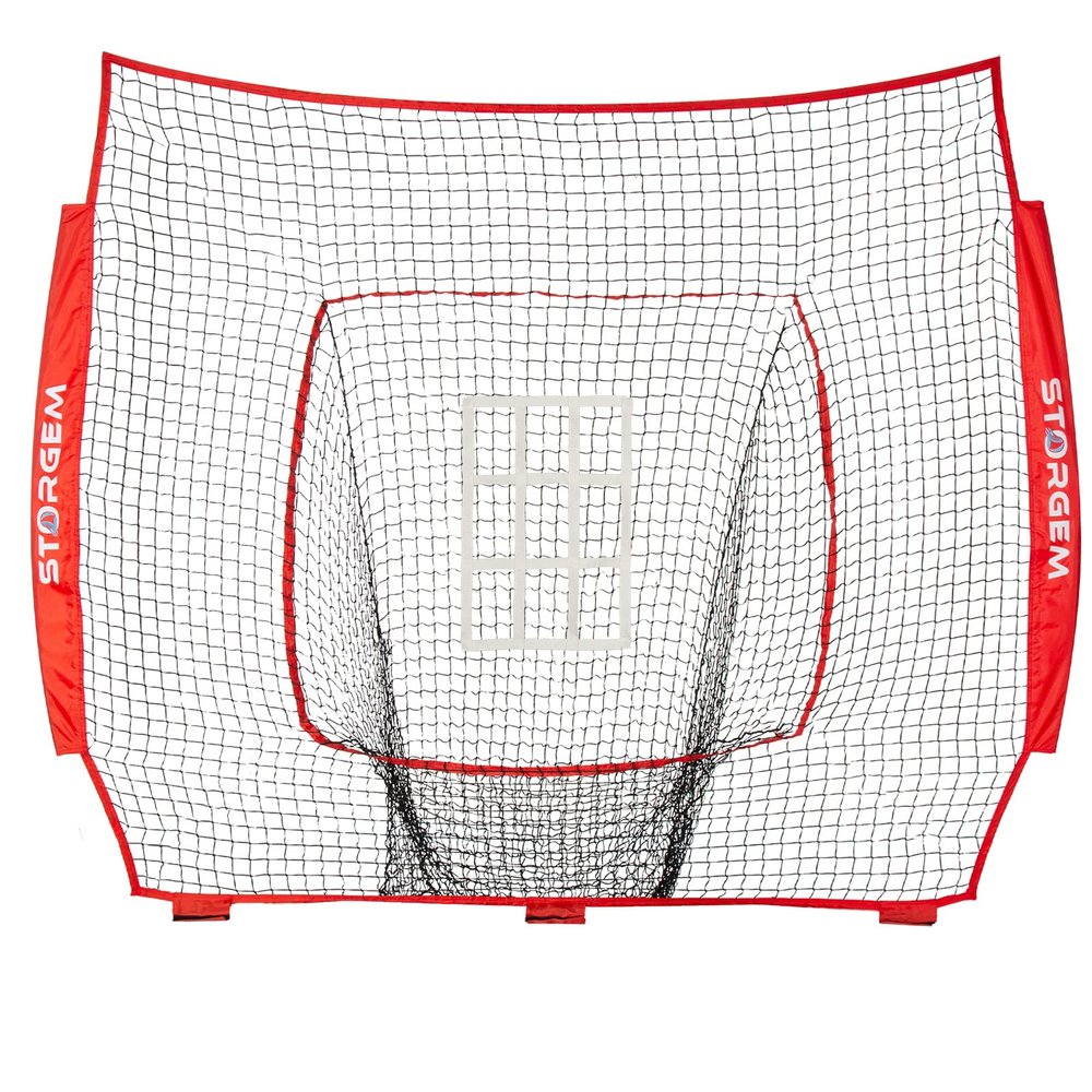 Storgem Replacement Net for Baseball Net,(Net Only),7-Strand Knotless Polyester Net,Fits The 7x7ft Size Baseball Bow Style Frames (Red Pro)