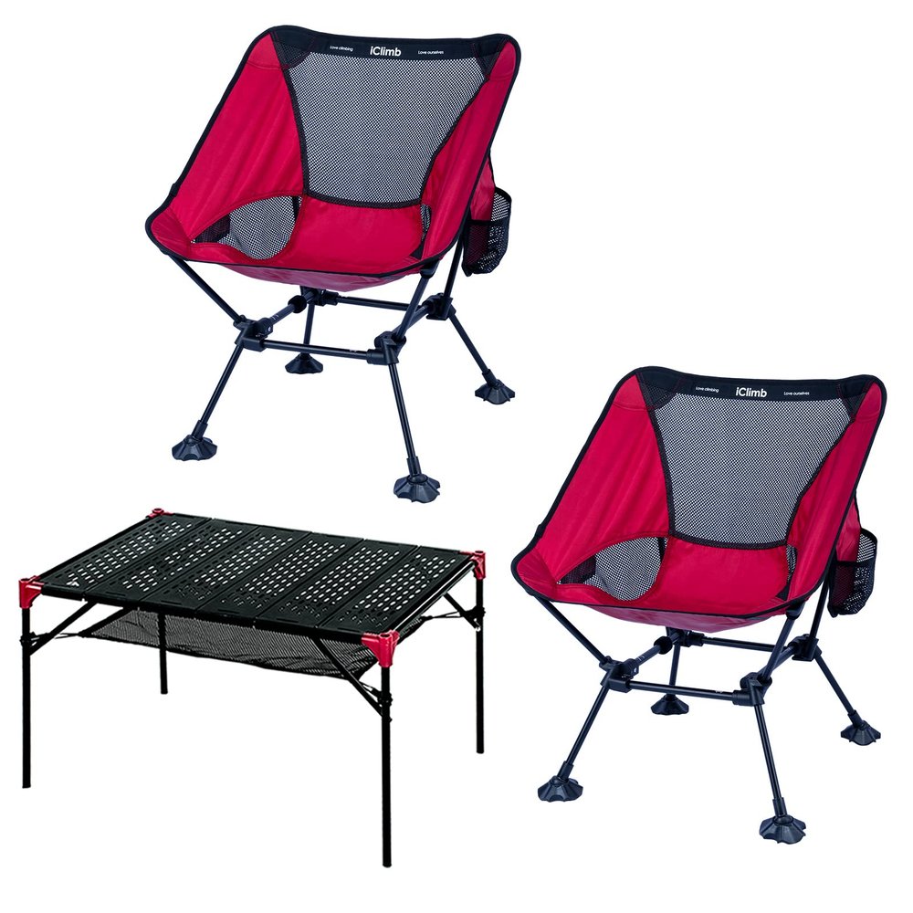 iClimb 2 Anti-Sinking Large Feet Chair and 1 Extendable Table Bundle, Ultralight Compact for Two Person Outdoor Backpacking Camping Hiking Beach Concert