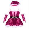 Hansber Big Girls Christmas Outfit Sequins Figure Ice Roller Skating Ballet Dance Leotard Dress with Hat Arm Sleeves Rose 4 view 1