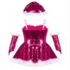 Hansber Big Girls Christmas Outfit Sequins Figure Ice Roller Skating Ballet Dance Leotard Dress with Hat Arm Sleeves Rose 4 view 2