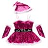 Hansber Big Girls Christmas Outfit Sequins Figure Ice Roller Skating Ballet Dance Leotard Dress with Hat Arm Sleeves Rose 4 view 3