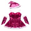 Hansber Big Girls Christmas Outfit Sequins Figure Ice Roller Skating Ballet Dance Leotard Dress with Hat Arm Sleeves Rose 4 view 4