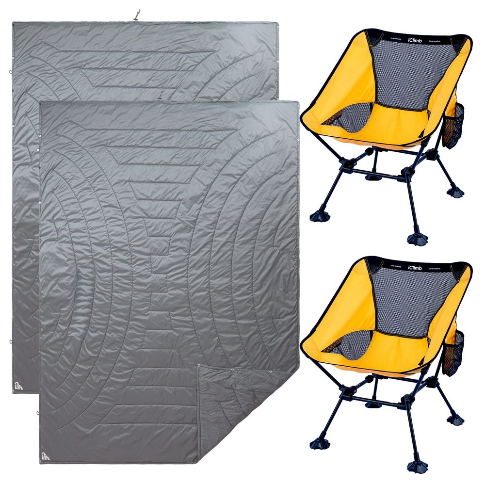 iClimb 2 Anti-Sinking Large Feet Chair and 2 3M Thinsulate Insulation Warm Blanket Bundle, Ultralight Compact for Adults Outdoor Backpacking Hiking Camping Beach Concert