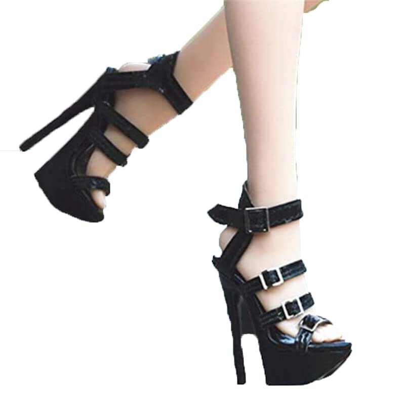 BOSWON HAZYJT 1/6 Scale Big Feet Female Black High Water Platform Shoes f 12" TBLeague S38 S39