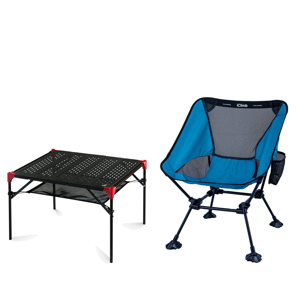 iClimb 1 Extendable Table and 1 Anti-Sinking Large Feet Chair Bundle, Ultralight Compact for Single Adult Outdoor Backpacking Camping Hiking Beach Concert