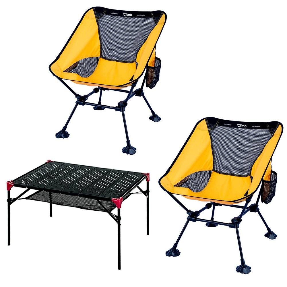 iClimb 1 Extendable Table and 2 Anti-Sinking Large Feet Chair Bundle, Ultralight Compact for Two Adults Outdoor Backpacking Camping Hiking Beach Concert