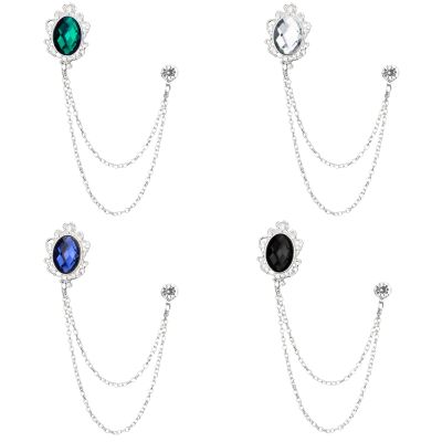 4-Pack Men's Lapel Diamond Chain Brooches Lapel Pin for Men Suit Accessories Gem Fringe Tie Pins Chain Collar Dress Corsage Badges The Best Gifts for Father's Day on Valentine's Day