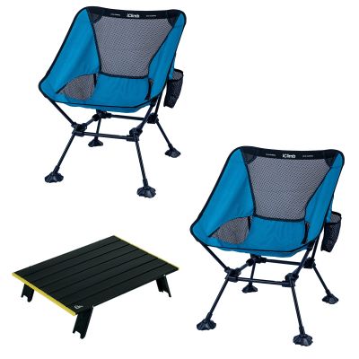 iClimb 1 Mini Folding Table and 2 Anti-Sinking Large Feet Chair Bundle, Ultralight Compact for Two Person Outdoor Backpacking Camping Hiking Beach Concert