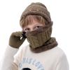 3Pcs Kids Winter Hat Knit Beanies Neck Warmer Scarf Gaiter and Toddler Fleece Lined Touch Screen Mittens Gloves Set for Boys Girls Khaki view 1