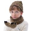 3Pcs Kids Winter Hat Knit Beanies Neck Warmer Scarf Gaiter and Toddler Fleece Lined Touch Screen Mittens Gloves Set for Boys Girls Khaki view 2
