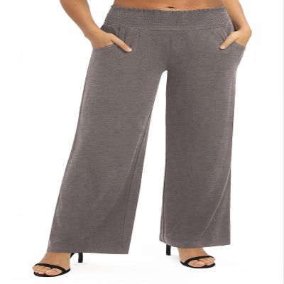 Urban CoCo Womens High Waist Flowy Palazzo Pants Elastic Waist Wide Leg Stretchy Straight Leg Dressy Casual Lounge Trousers (Chocolate, XL)