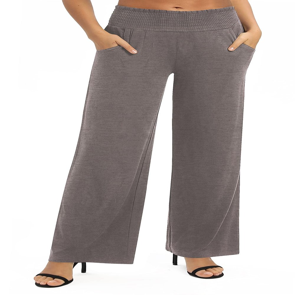 Urban CoCo Womens High Waist Flowy Palazzo Pants Elastic Waist Wide Leg Stretchy Straight Leg Dressy Casual Lounge Trousers (Chocolate, XL)