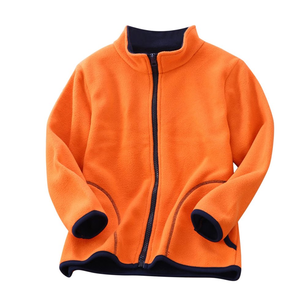 Fleece Jacket Boys Toddler Boys Girls Long Sleeve Winter Solid Fleece Zipper Coat Jacket Thicken (Orange, 4-5 Years)