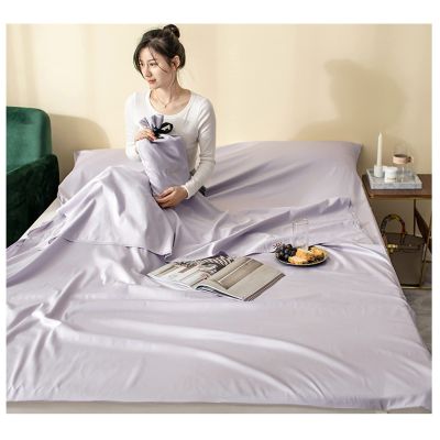Sleeping Bag Liners Ultralight Compact Adult Sleeping Bag, Camping Travel Sleeping Bag Liner, Outdoor Portable Hotel Sheets/Pillowcases/Quilt Covers Bedding (Color : Light Purple, Size : 210x210cm)
