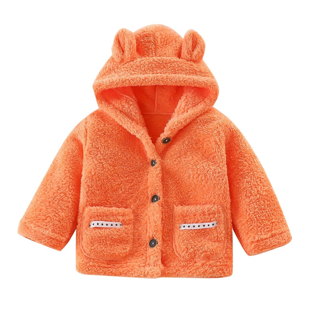 Kids Toddler Baby Boys Girls Long Sleeve Fleece Hooded Jacket Thick Coat Warm Outerwear Outfits (Orange, 6-8 Years)