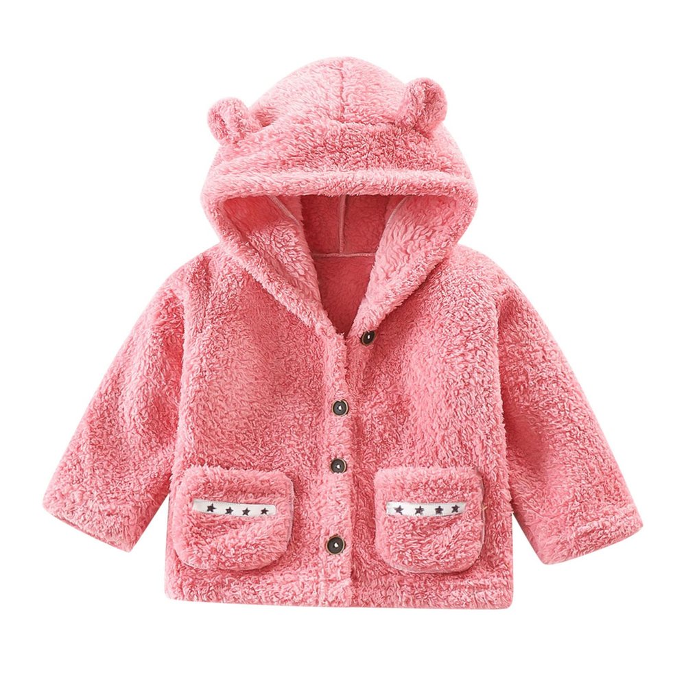Kids Toddler Baby Boys Girls Long Sleeve Fleece Hooded Jacket Thick Coat Warm Outerwear Outfits (Pink, 6-8 Years)
