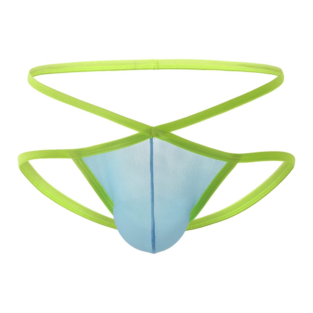 Criss Cross Thongs for Men Low Rise U Convex Pouch G-String Underwear See Through Ultra-Thin Sexy Under Panties (Blue,Medium)