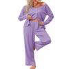 Ekouaer Womens Waffle Knit Pajamas Long Sleeve Lounge Set Button Up Pjs Loungewear with Pockets Lilac S view 1