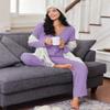Ekouaer Womens Waffle Knit Pajamas Long Sleeve Lounge Set Button Up Pjs Loungewear with Pockets Lilac S view 3