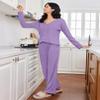 Ekouaer Womens Waffle Knit Pajamas Long Sleeve Lounge Set Button Up Pjs Loungewear with Pockets Lilac S view 4