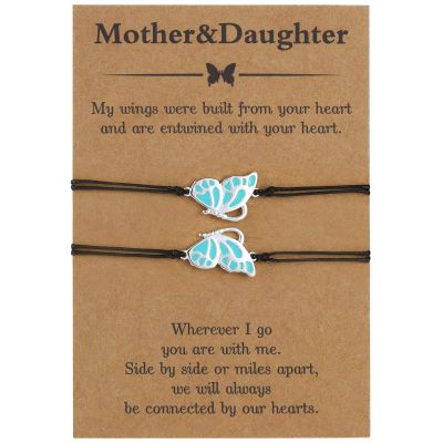 RS Matching Butterfly Mother Mom Daughter Bracelets Set for 2 Mother's Day Valentines Christmas Jewelry Gifts for Women Girls Silver