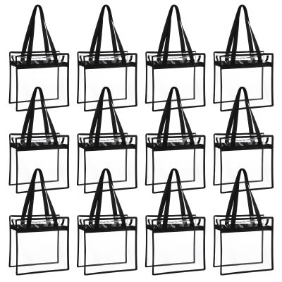 Hillban Clear Tote Bag Stadium 12 x 12 x 6 Inches Transparent Tote Bag with Zipper See Through Handbag for Stadium Travel Gym(12 Pcs)