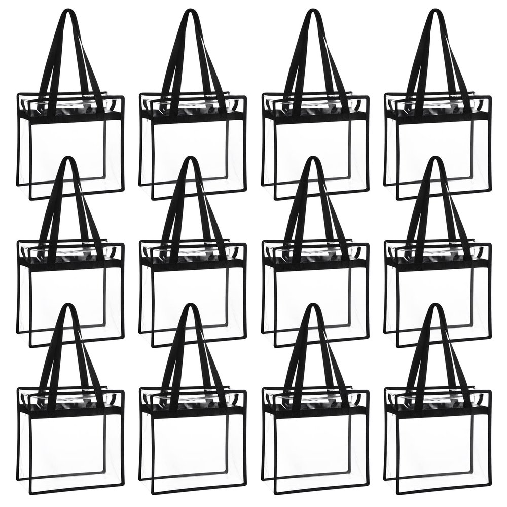 Hillban Clear Tote Bag Stadium 12 x 12 x 6 Inches Transparent Tote Bag with Zipper See Through Handbag for Stadium Travel Gym(12 Pcs)