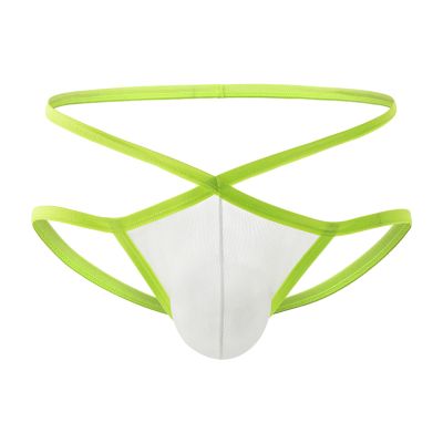 JEsilunmaMY Criss Cross Thongs for Men Low Rise U Convex Pouch G-String Underwear See Through Ultra-Thin Sexy Under Panties (White,X-Large)