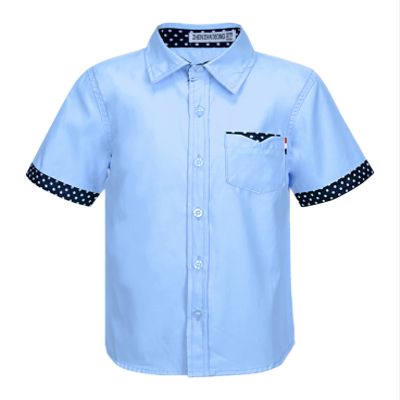 Agoky Kids Boys Short Sleeve Turndown Collar Button Down Shirt Students Boys Uniform Tops Formal Dress T-Shirt Casual Wear Blue 13-14 Years