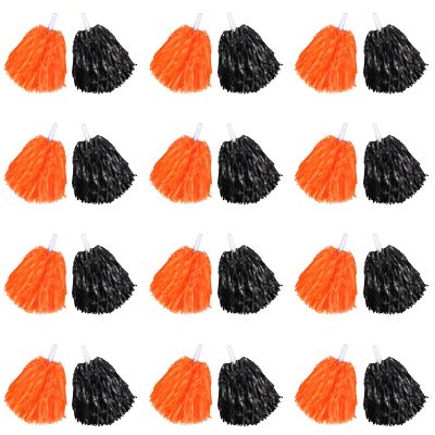 Chivao 24 Pcs Cheerleading Pom Poms, Metallic Foil Handle Cheer Squad Team Spirited Fun for Party, Sports Dance Cheer, 30 Grams Weight Each(Orange, Black)