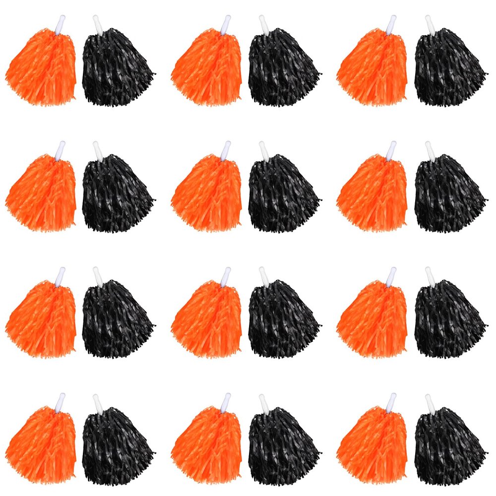 Chivao 24 Pcs Cheerleading Pom Poms, Metallic Foil Handle Cheer Squad Team Spirited Fun for Party, Sports Dance Cheer, 30 Grams Weight Each(Orange, Black)