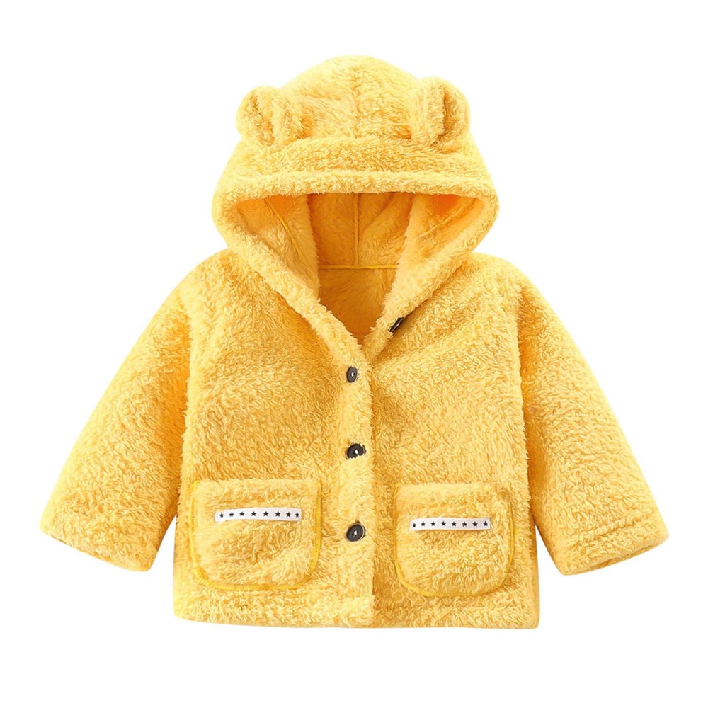 Kids Toddler Baby Boys Girls Long Sleeve Fleece Hooded Jacket Thick Coat Warm Outerwear Outfits (Yellow, 6-8 Years)