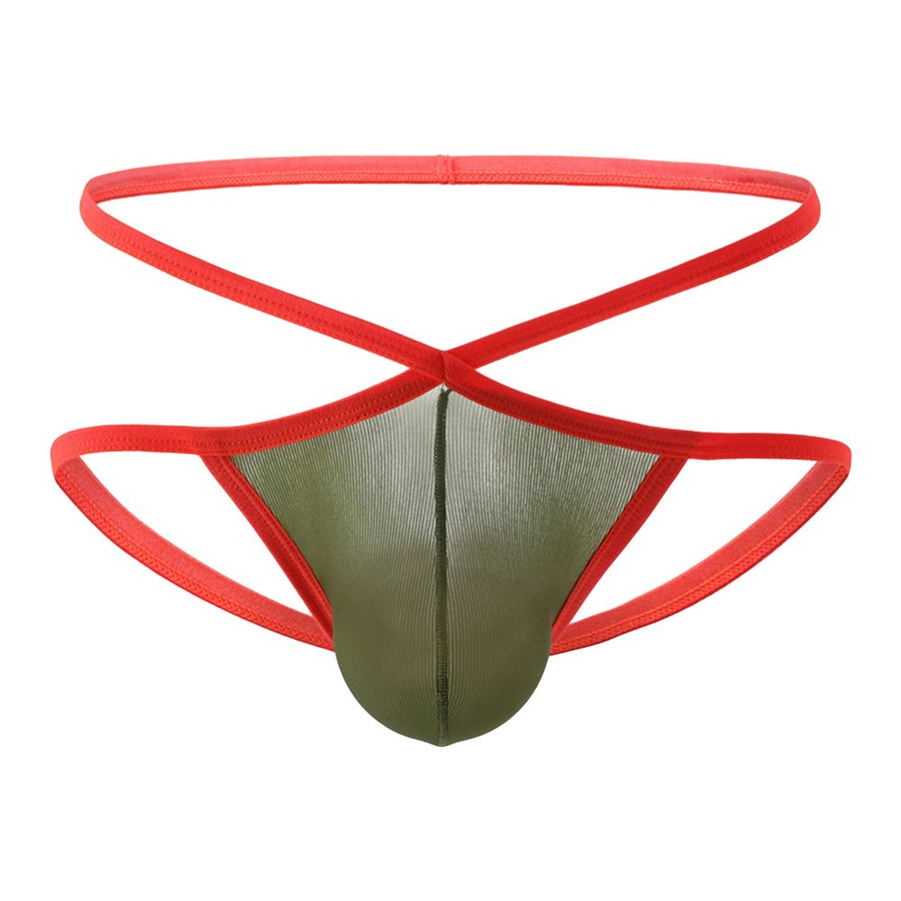 JEsilunmaMY Mens See Through G-String Criss Cross Waist U Convex Pouch Thong Underwear Breathable Jockstrap Briefs Underpants (Green1,Medium)