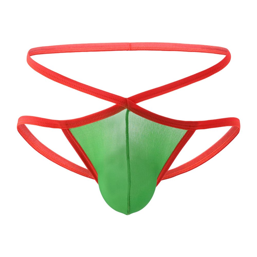 Criss Cross Thongs for Men Low Rise U Convex Pouch G-String Underwear See Through Ultra-Thin Sexy Under Panties (Green2,Medium)
