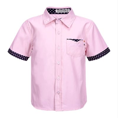 Agoky Kids Boys Short Sleeve Turndown Collar Button Down Shirt Students Boys Uniform Tops Formal Dress T-Shirt Casual Wear Pink 2-3 Years
