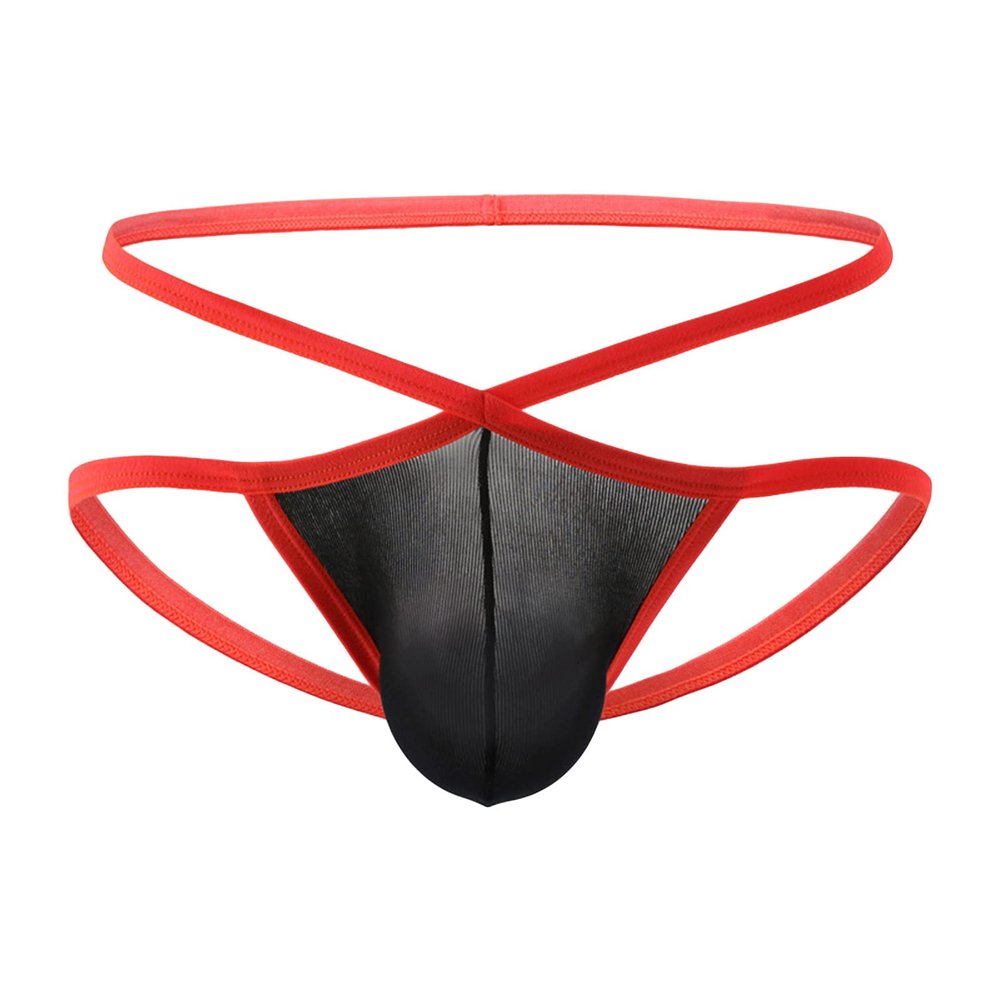 Criss Cross Thongs for Men Low Rise U Convex Pouch G-String Underwear See Through Ultra-Thin Sexy Under Panties (Black,Large)